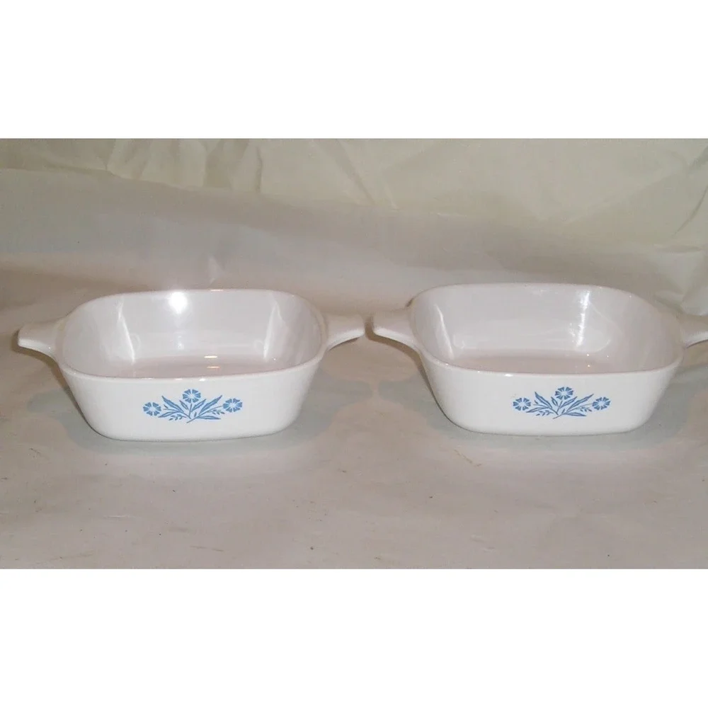 Vintage Corning Ware Blue Cornflower P-41-B Petite Pan‎ Set of 2 White Pyroceram